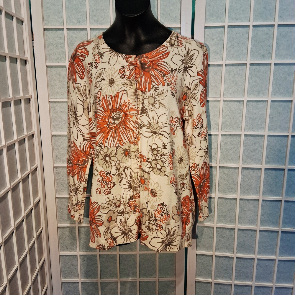 Van Heusen Women's Floral Cardigan - Orange and Cream 6277